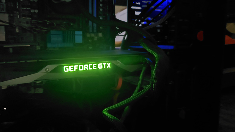 A GeForce GTX card inside a computer