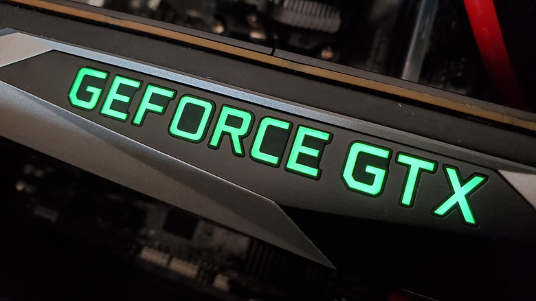 GeForce GTX logo glowing on a video card