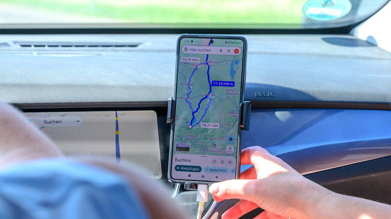 Setting up Google Maps navigation in the car.
