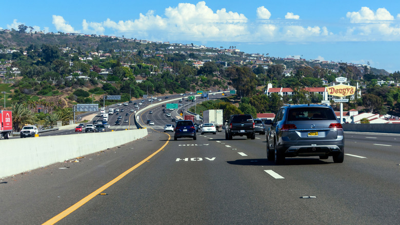 An image showing the HOV lane on California Interstate 5.