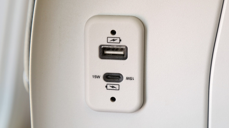 USB charging ports on an airplane