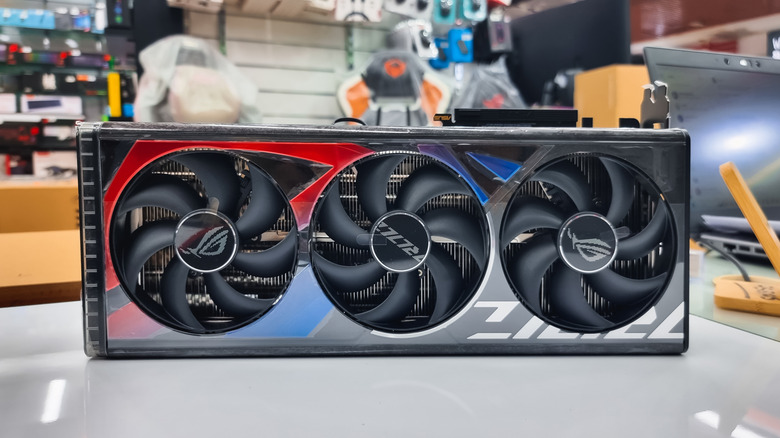 An Asus Nvidia RTX 4090 GPU on a table