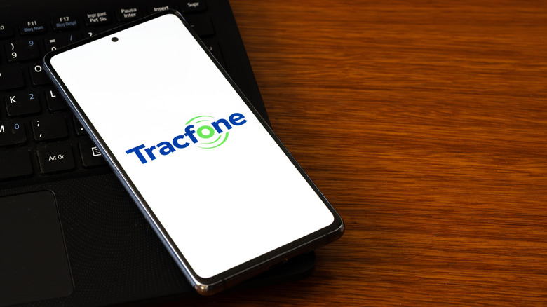 A TracFone logo on an Android phone.