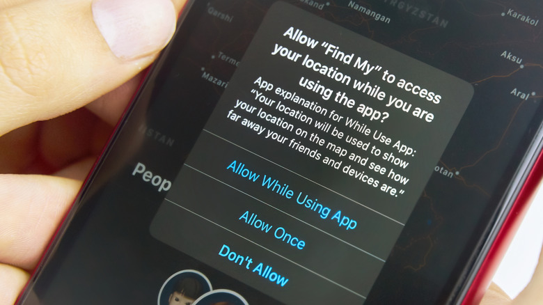 The Find my app requesting permission to access location on an iPhone