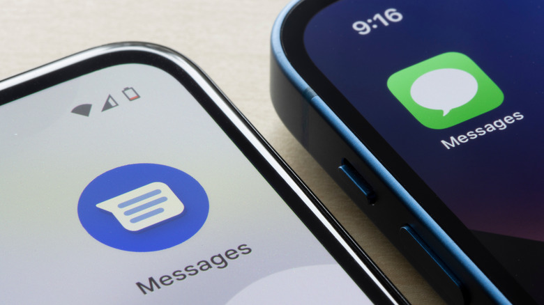 Android Messages app and iPhone Messages app icons side by side