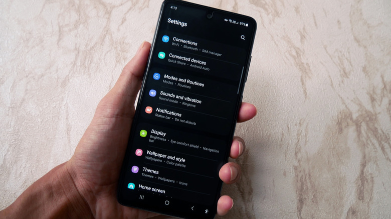 A phone showing the Settings menu