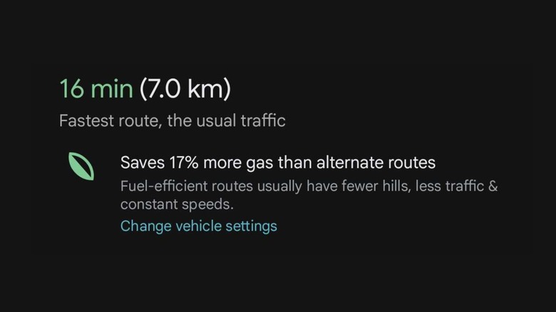 A screenshot of the leaf icon that shows that an eco-friendly route is being shown