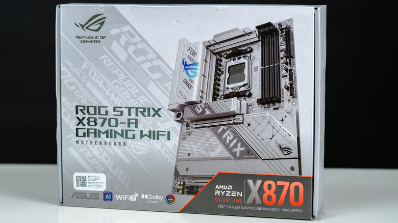 A box containing an ASUS ROG motherboard
