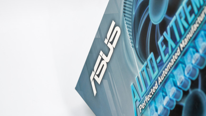 The word ASUS written on a box