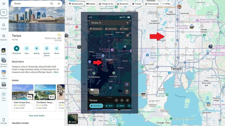 City Tampa red dotted lines in Google Maps example.