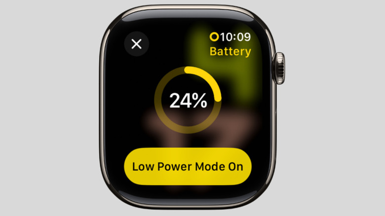 Apple Watch showing yellow circle in the status bar for Low Power Mode