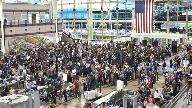 TSA lines at very busy Denver airport