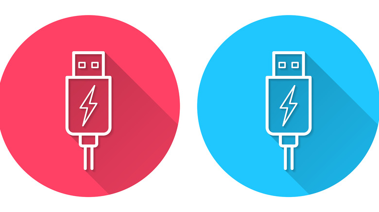 An illustration showing two USB cables with a lightning-bolt logo on them to show USB-Power Delivery.