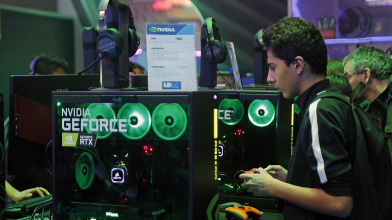 A PC gamer using a rig powered by an Nvidia RTX graphics card.