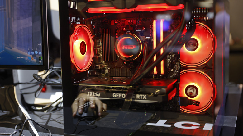 An Nvidia RTX graphics card built into a gaming PC.