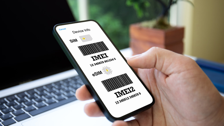 A smartphone displaying the IMEI and IMEI 2 numbers