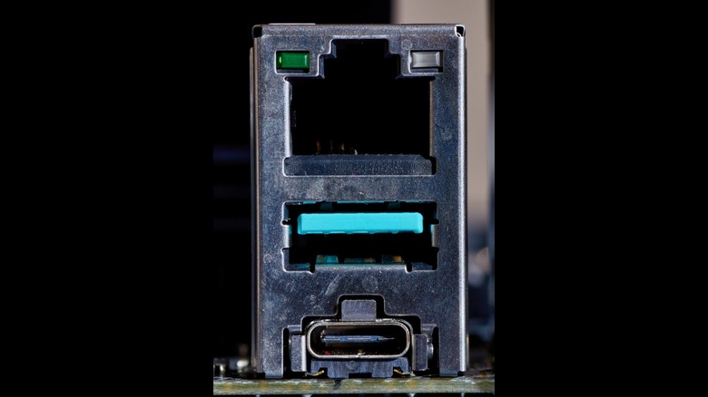 Teal colored USB port