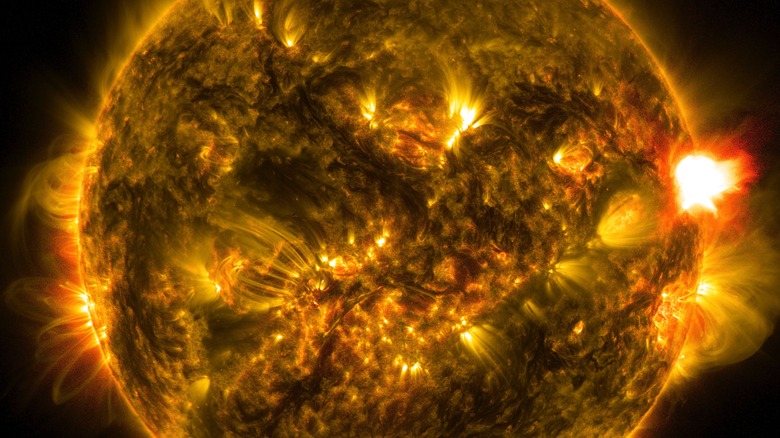 Image of the Sun with solar flares