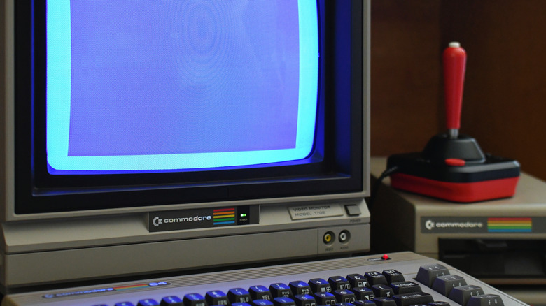 Vintage Commodore 64 computer and monitor.