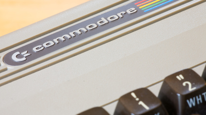 Close-up of a vintage Commodore computer.