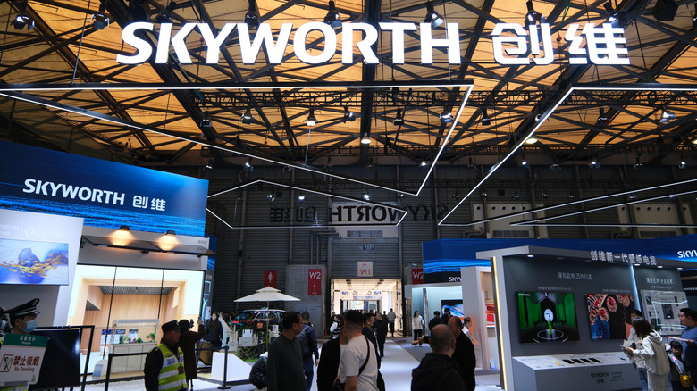 A Skyworth TV exhibition at a tech expo.