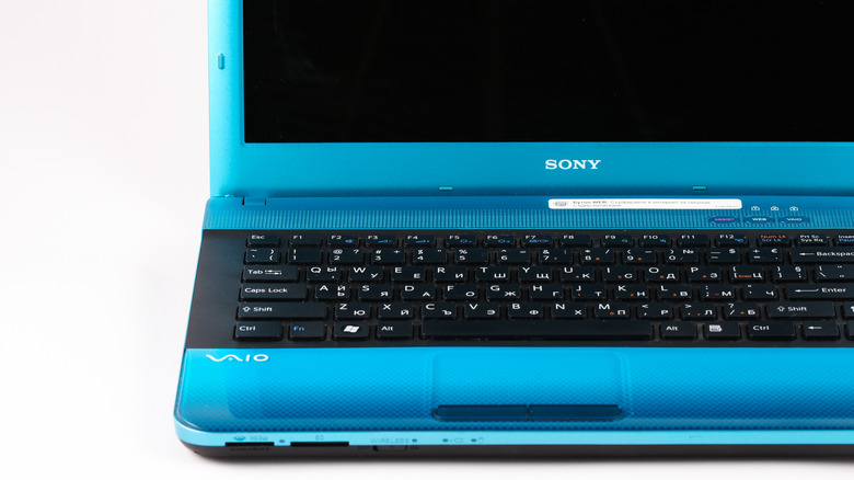 a blue Sony Vaio laptop