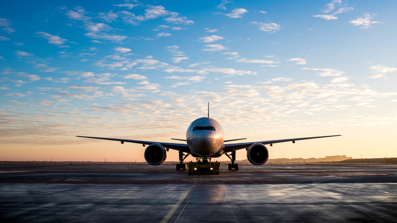 An airplane on a runway.