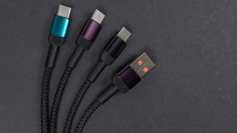 USB Type-A and USB Type-C cables on gray background.