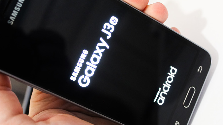 A Samsung Galaxy smartphone in the process of booting up.