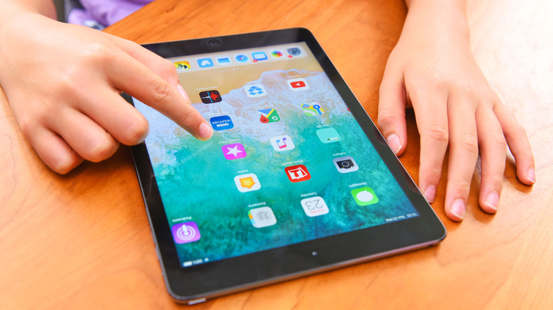 A person using an iPad.