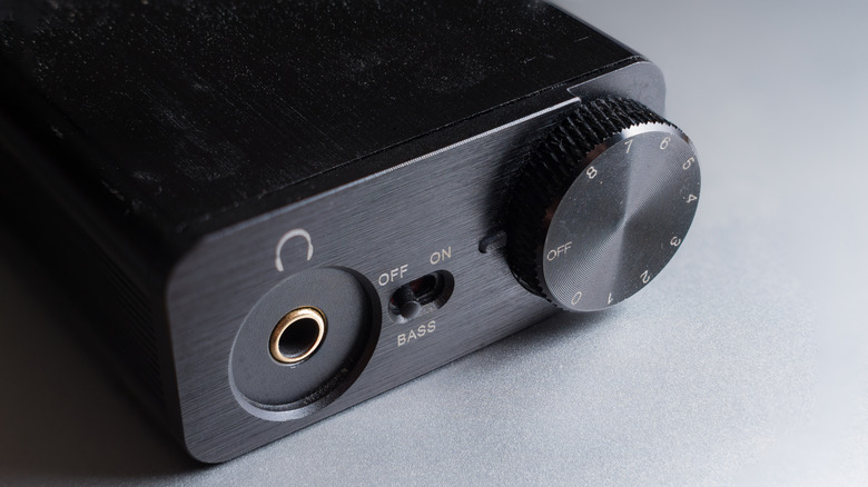 Close up of an external desktop DAC