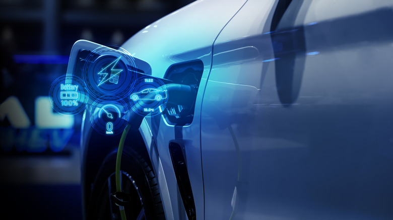 A power cable charging a plug-in EV vehicle