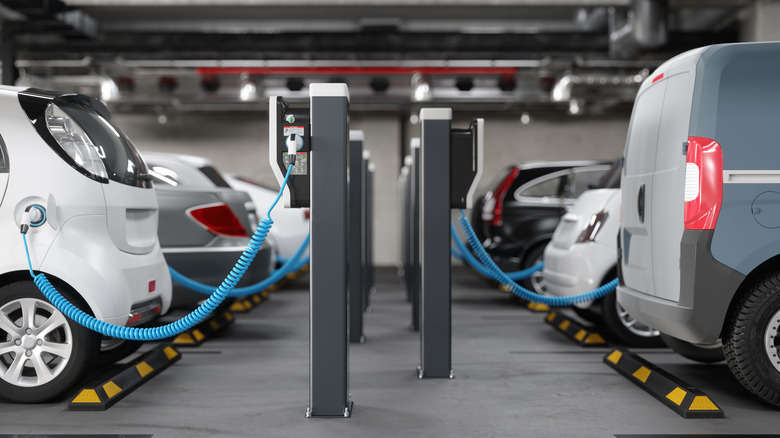 Electric vehicles charging in a garage