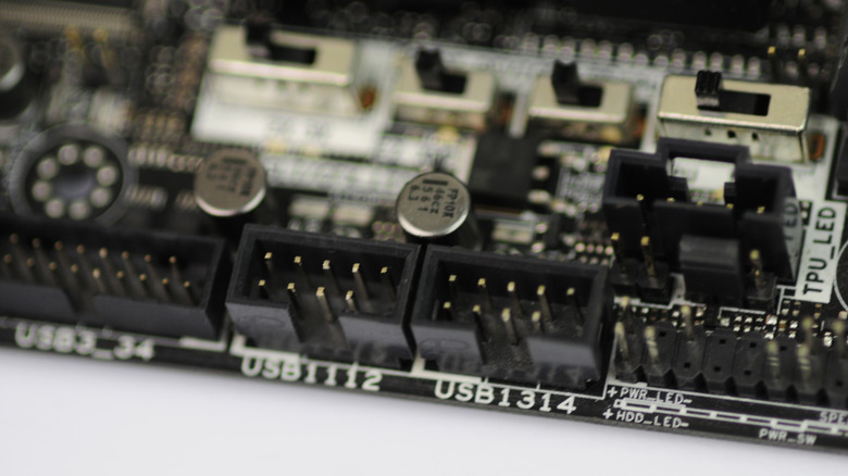 USB headers on a motherboard.