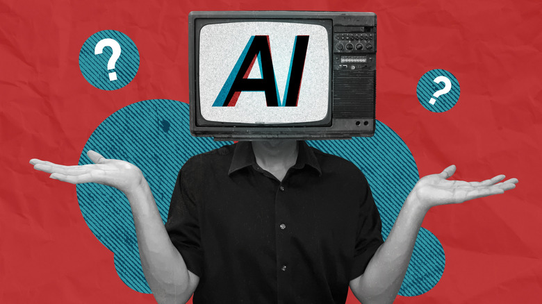 A person with a TV imposed over their head, wondering about the purpose of AI in television technology