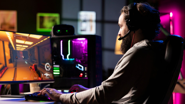 PC gamer playing a game