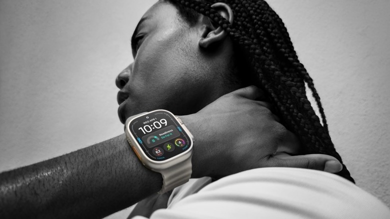 Close-up of a person's wrist wearing the Apple Watch Ultra 4