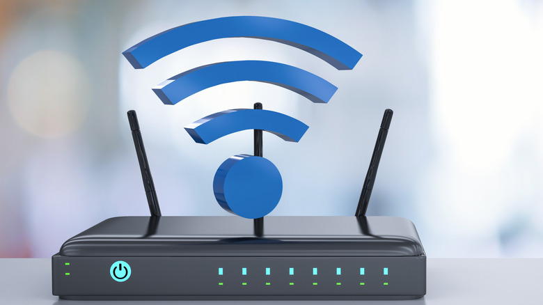 A router with a Wi-Fi symbol on top.