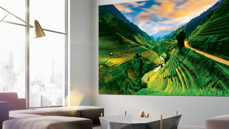 The Samsung The Wall 146-inch TV mounted in a living room