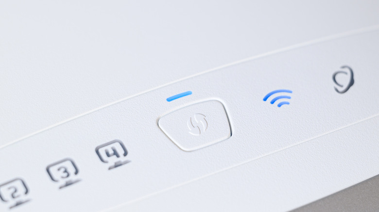 Close-Up of a WPS button in the center of a white router