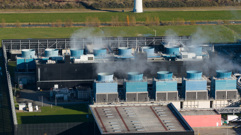 Aerial view of cooling systems at a data center