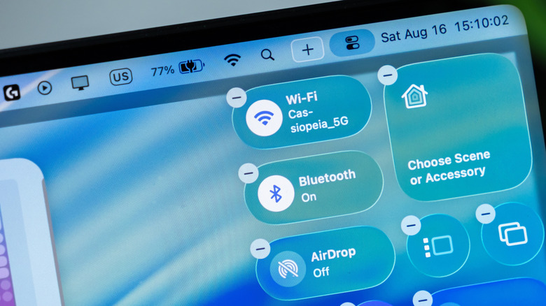 Closeup of the macOS Control Center user interface.