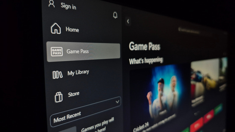 The Xbox Game Pass screen, viewed from an angle