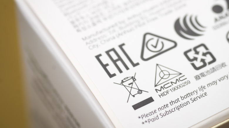 Close-up of a product box with the EAC product certification mark