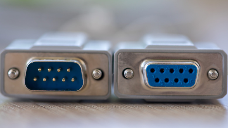 An RS-232 serial port and plug