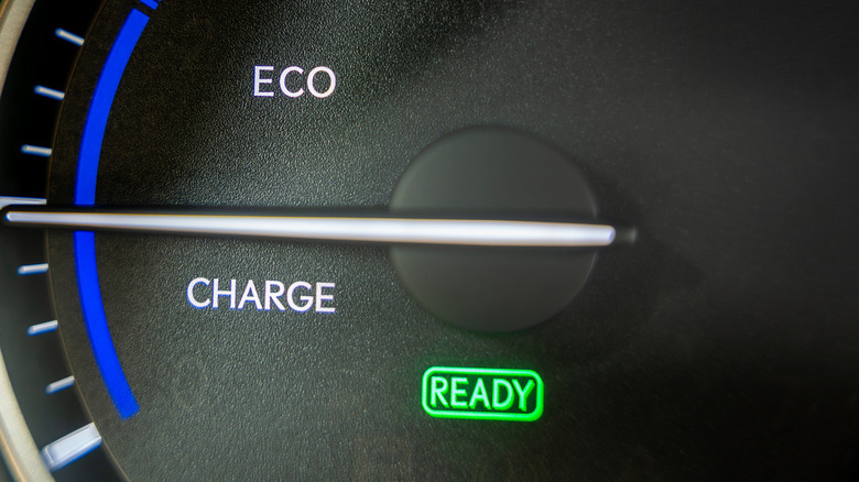 Green ready light on an EV dashboard panel