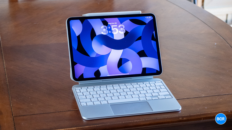 The M5 iPad Pro attached to the Magic Keyboard.