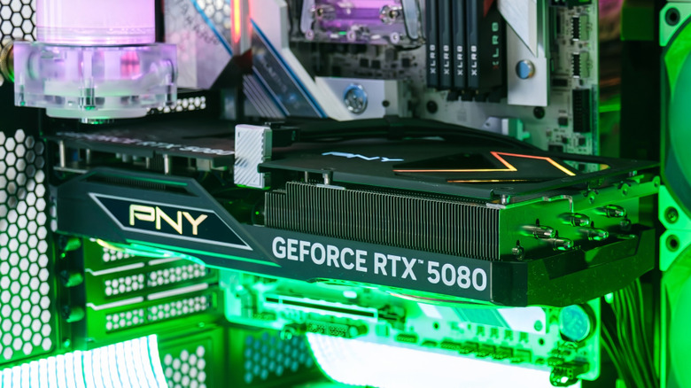 Nvidia RTX 5080 chrome plated edition by PNY inside a liquid cooled gaming PC