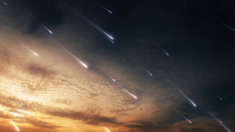 Meteor shower streaking across the sky