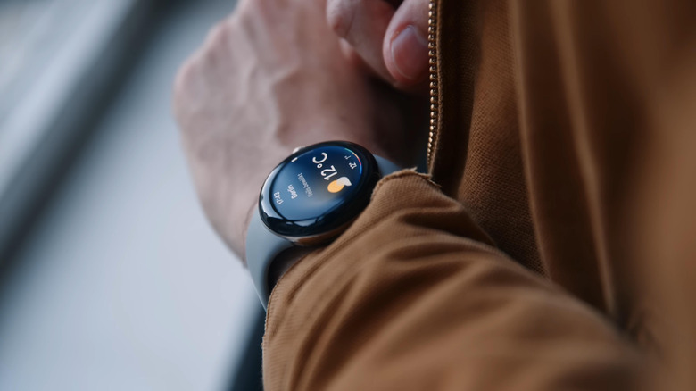 Pixel watch being worn.